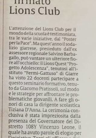 Il “Lions Quest” di Giarre su La Sicilia di oggi