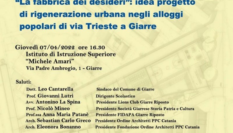 IL 7 APRILE INCONTRO SU RIGENERAZIONE URBANA ALLOGGI POPOLARI VIA TRIESTE