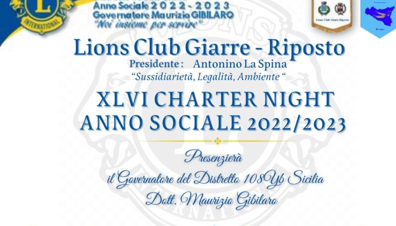 L’8 OTTOBRE CHARTER NIGHT COL GOVERNATORE GIBILARO