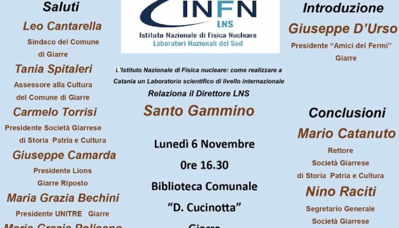 LUNEDI’ 6 CONFERENZA DI GAMMINO SULLA FISICA NUCLEARE