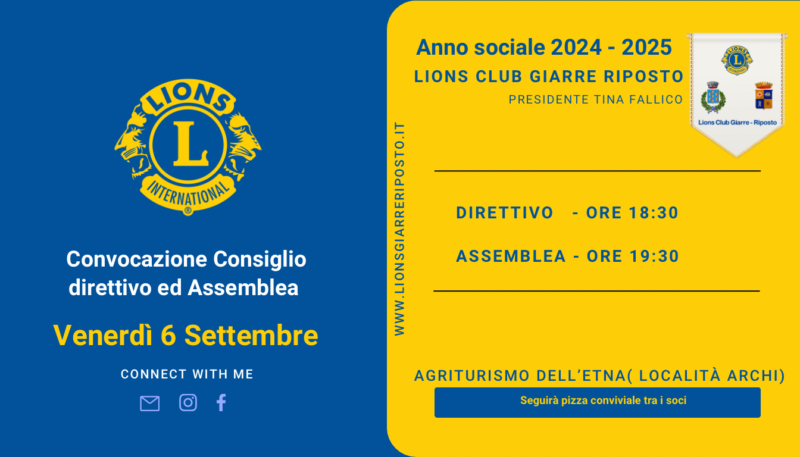 Convocazione consiglio direttivo ed assemblea dei soci venerdì 6 settembre 2024