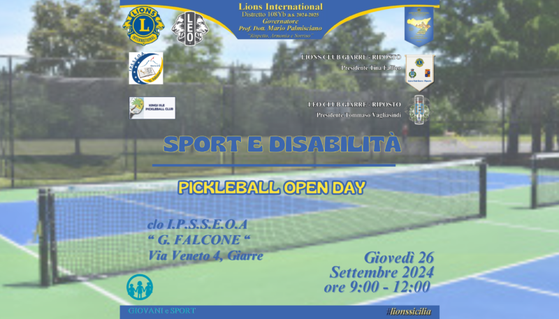 “ PICKLEBALL OPEN DAY “ all’ I.P.S.S.E.O.A – G. Falcone di Giarre – Giovedì 26 settembre h. 9:00 – 12:00