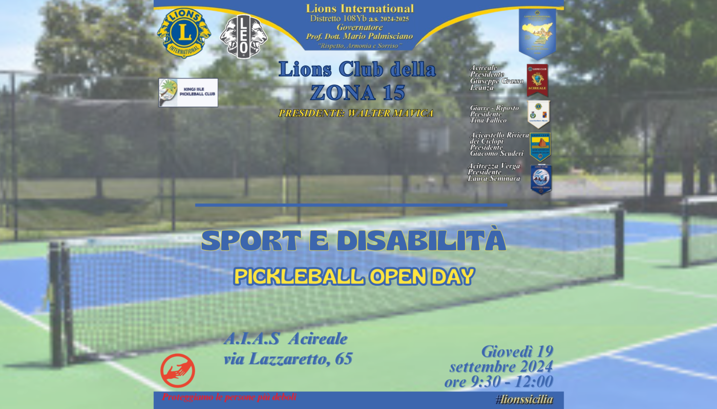 SPORT E DISABILITÀ: Pickleball open day – giovedì 19 settembre 9:30-12:00  c/o A.I.A.S. Acireale – LIONS CLUB ZONA 15