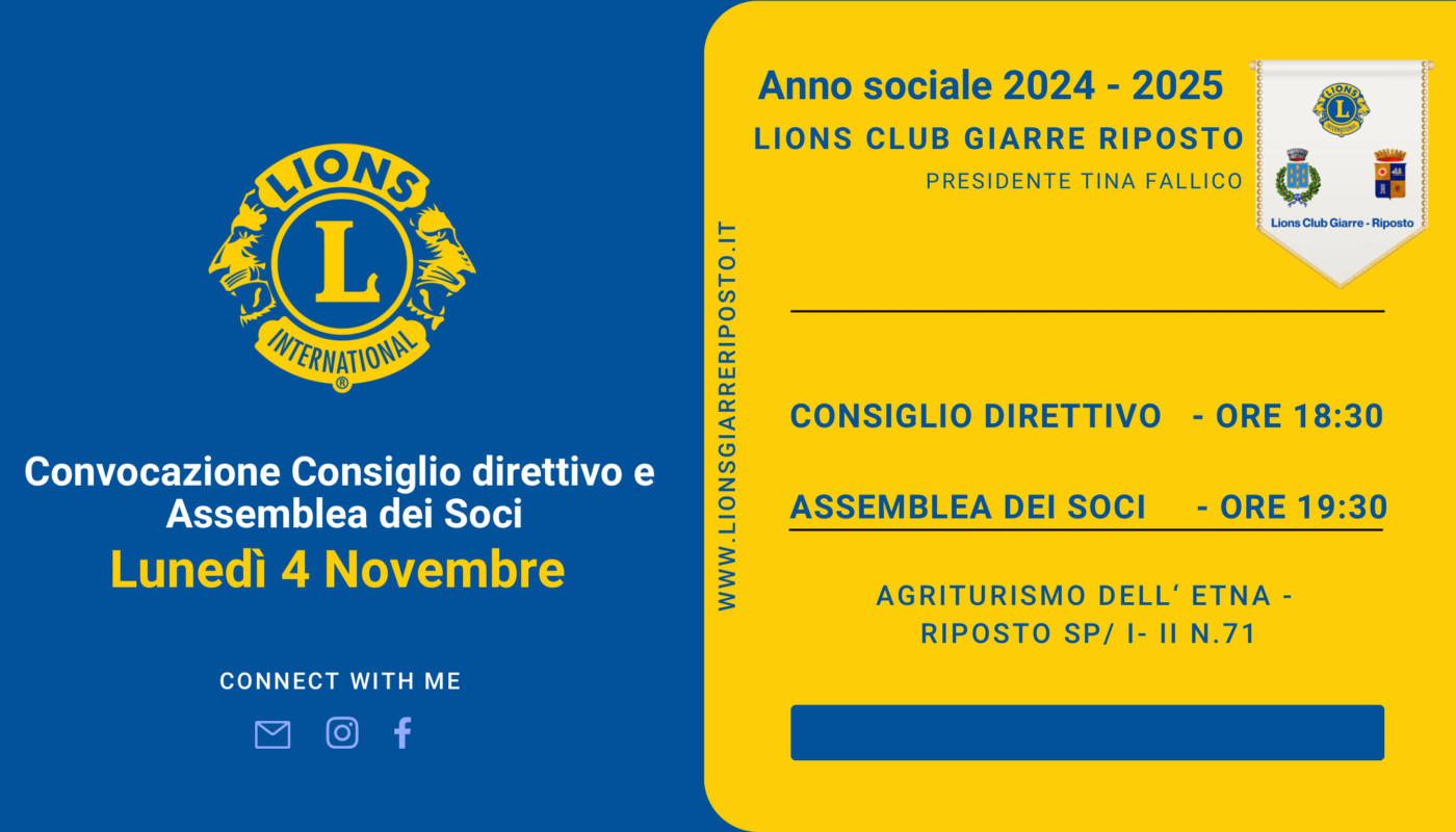 Convocazione Consiglio direttivo e Assemblea dei Soci del 04 Novembre