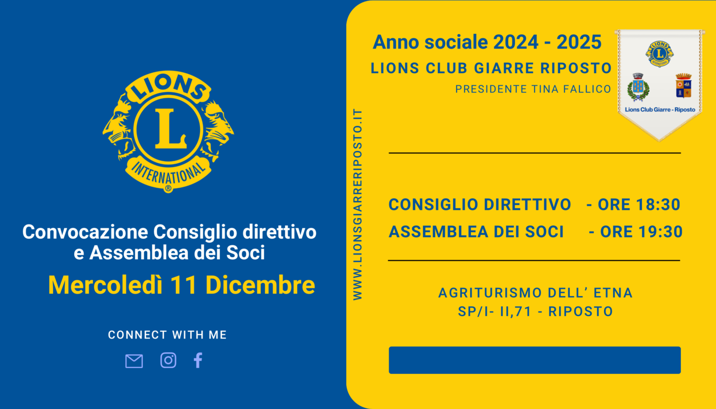 Convocazione consiglio direttivo e assemblea dei soci dell’ 11 dicembre