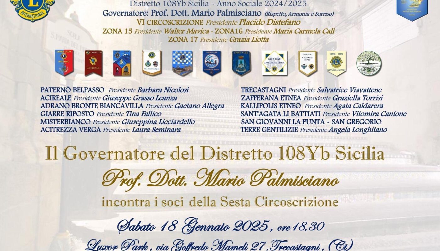 9 gennaio 2025 ore 18 su Zoom. La visita amministrativa online del Governatore Lions: un momento di slancio per i clubs