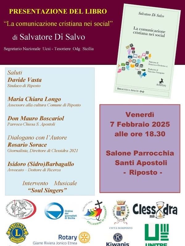 Uniti per la cultura club service e associazioni : “ La comunicazione cristiana nei social” di S. Di Salvo. Venerdì 7 Febbraio.